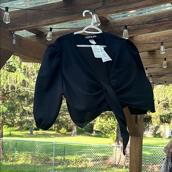 Adolfo Elegant Black Boutique Tie-Front Sheer Bolero Shrug Cardigan Cover Up NWT - Picture 4 of 12